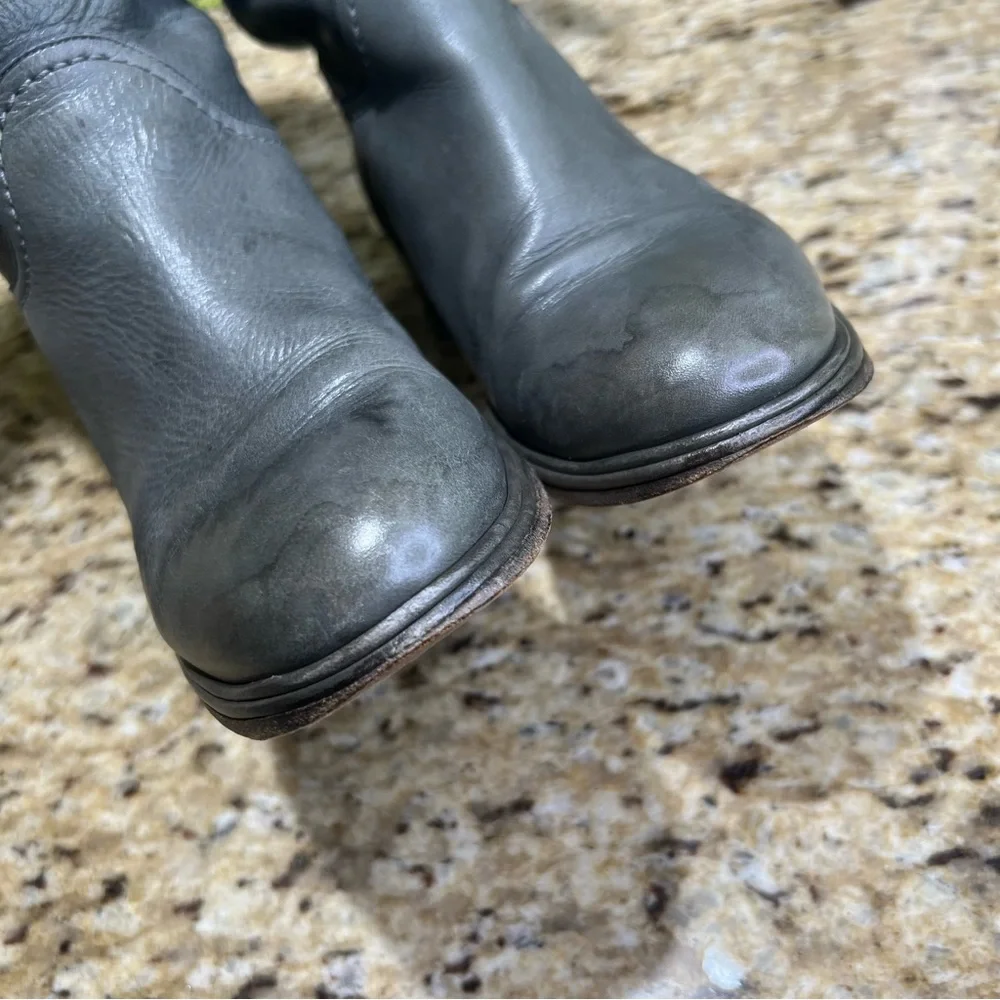 CHANEL Gray Interlocking CC Logo Leather Riding Boots 36.5